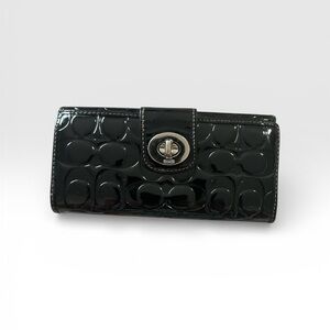 Coach Black Patent Signature Turnlock Wallet